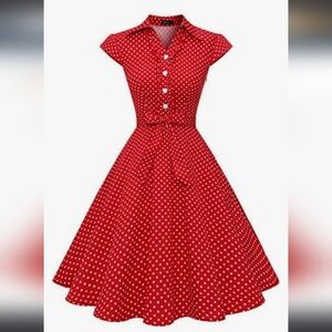 Wedtrend 1950's Style Red/White Polka-Dot Fit & Flare Midi Dress - Size S (US 2)